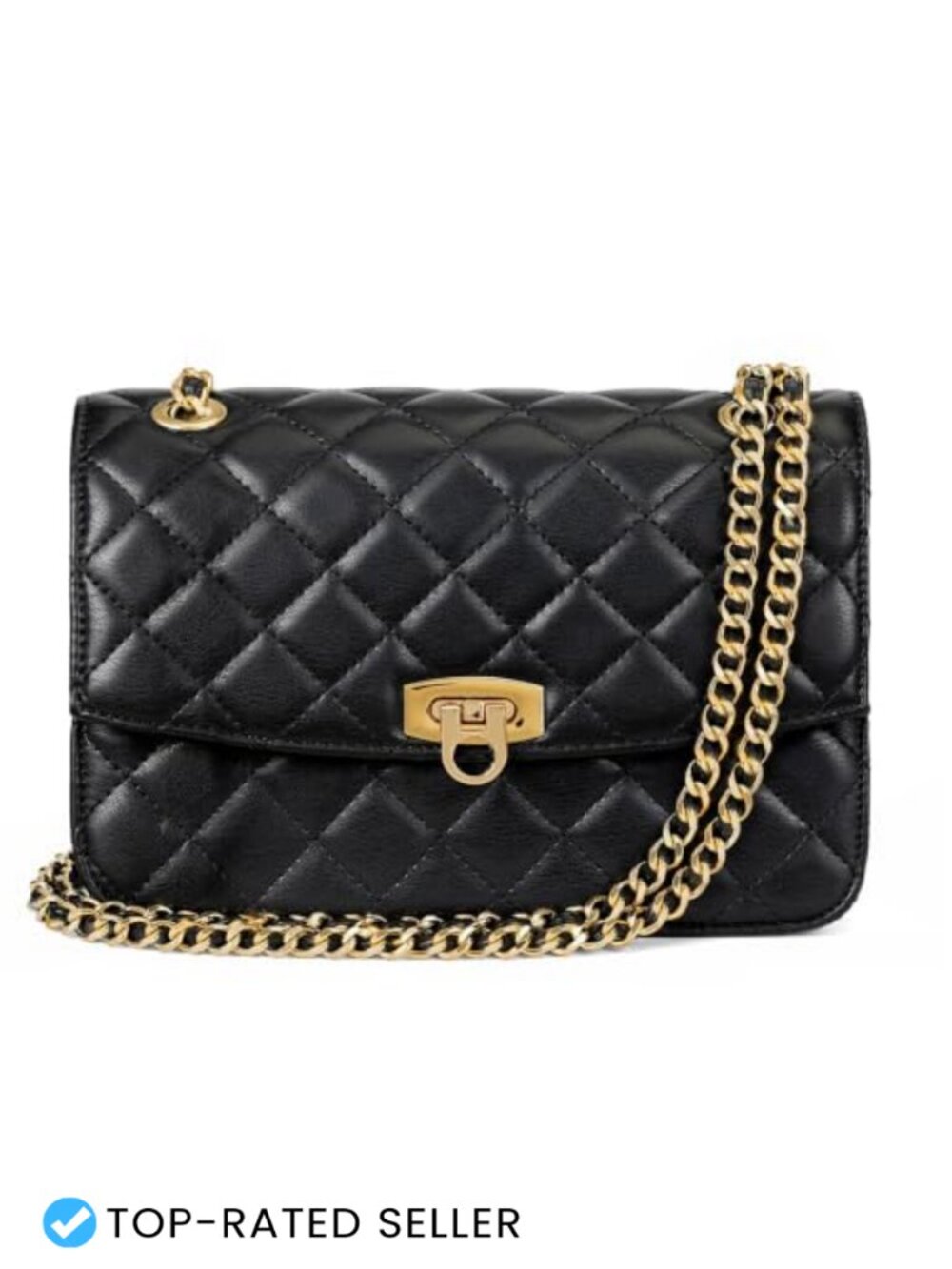 Quilted Vegan Leather Crossbody Purse with Gold Chain Strap Women's Small